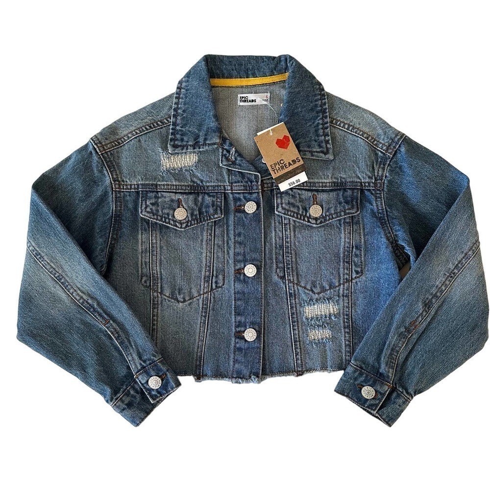 NWT Epic Threads Raw Hem Cropped Denim Jacket Girls Small